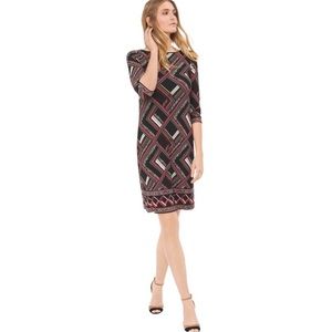 White House Black Market Geometric Print Shift Dress, 3/4 sleeves, petite small